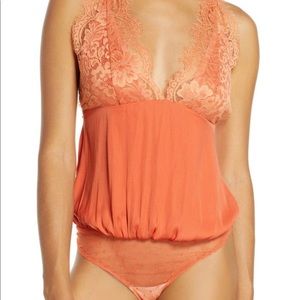 NWT free people coral lace bodysuit large